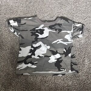 Cropped black and white camo top